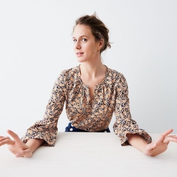 J. Crew x Drake’s London Giraffe Print Bell Sleeve Top size 0 - Picture 3 of 12